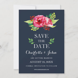 Blume in Marine und Silber Save The Date