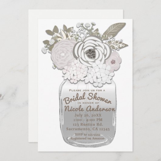 Blume in Mason Jar Rustikales Brautparty Blumenstr Einladung (Vorne/Hinten)
