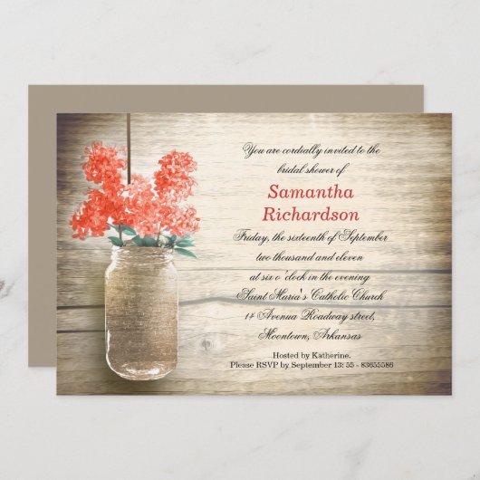 Blume in Maurerjar Brautdusche Einladungen (Vorne/Hinten)