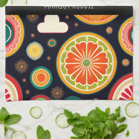 Blume in Melon Red Psychedelic Pattern Geschirrtuch (Gefaltet)