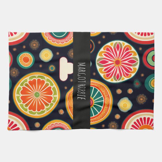 Blume in Melon Red Psychedelic Pattern Geschirrtuch (Horizontal)