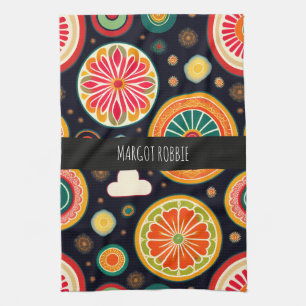 Blume in Melon Red Psychedelic Pattern Geschirrtuch