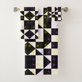 Blume in monochromen ästhetischen Schachbrettern Badhandtuch Set