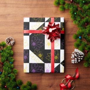 Blume in monochromen ästhetischen Schachbrettern Geschenkpapier