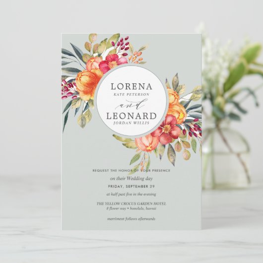 Blume in Monogramm Einladung (Stehend Vorderseite)