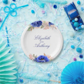 Blume in Navy und Rosa Wasserfarbe Elegant Pappteller (Party)