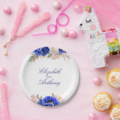 Blume in Navy und Rosa Wasserfarbe Elegant Pappteller (Party)