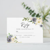 Blume in Navy und White Watercolor RSVP Karte (Stehend Vorderseite)