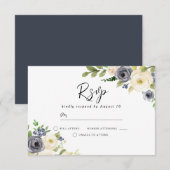 Blume in Navy und White Watercolor RSVP Karte (Vorne/Hinten)