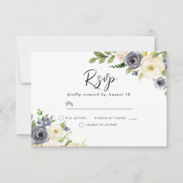 Blume in Navy und White Watercolor RSVP Karte