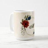 Blume in Orange und Marinebranche Kaffeetasse (Vorderseite Links)