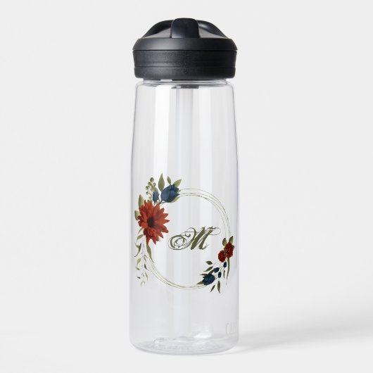 Blume in Orange und Marinebranche Trinkflasche (Vorne)