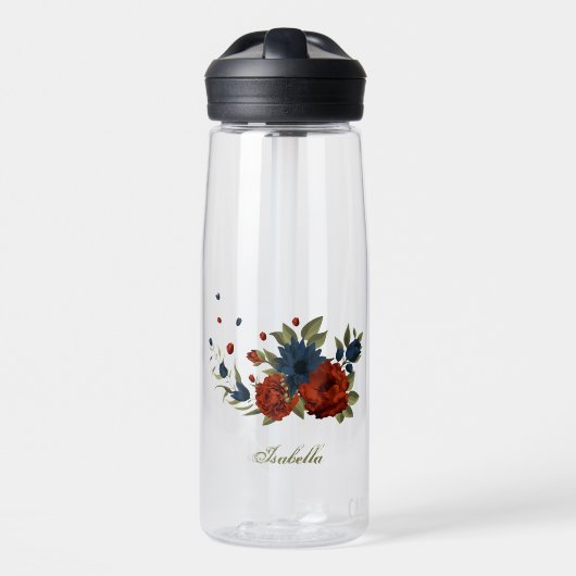 Blume in Orange und Marinebranche Trinkflasche (Vorne)