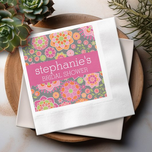 Blume in Pink und Limettengrün - Brautparty Serviette