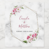 Blume in Rosa Goldrahmen Weinetikett (Einzelnes Label)