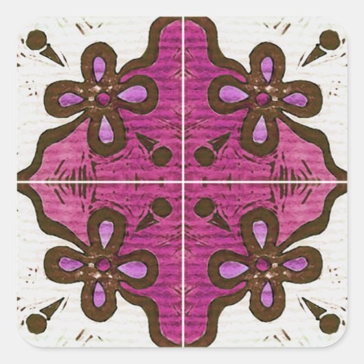 Blume in Rosa, Inspiriert von portugiesischer Azul Quadratischer Aufkleber (Vorderseite)