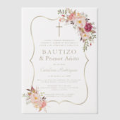 Blume in Rosa Rosa 1. Geburtstag Taufe Pergament Einladungen (Vorderseite)