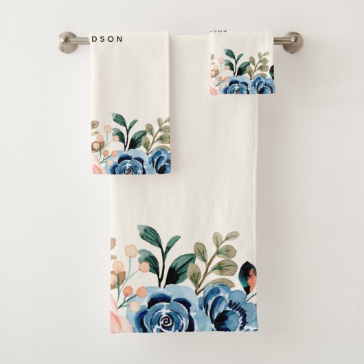 Blume in Rosa und Blau Badhandtuch Set (Insitu)