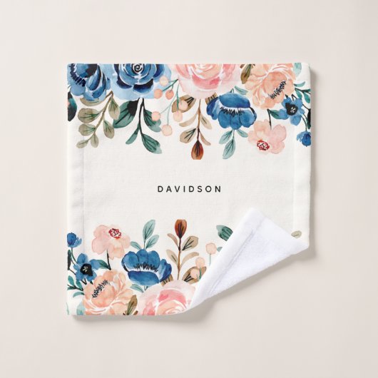 Blume in Rosa und Blau Badhandtuch Set (Waschlappen)