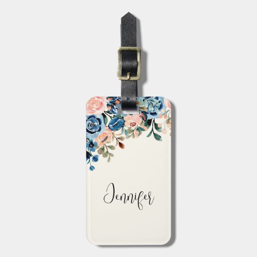 Blume in Rosa und Blau Gepäckanhänger (Vorderseite vertikal)