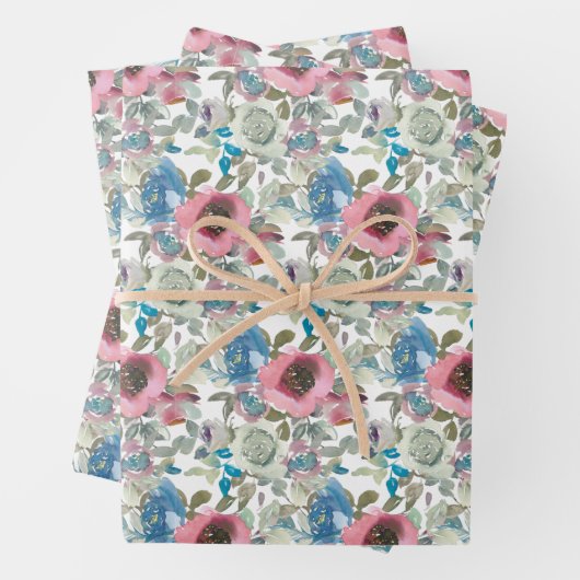 Blume in Rosa und Blau Geschenkpapier Set (Beispiel)