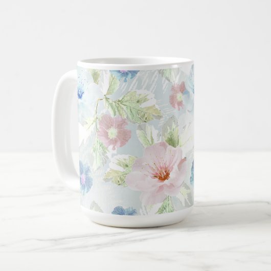 Blume in Rosa und Blau. Kaffeetasse (Vorderseite Links)