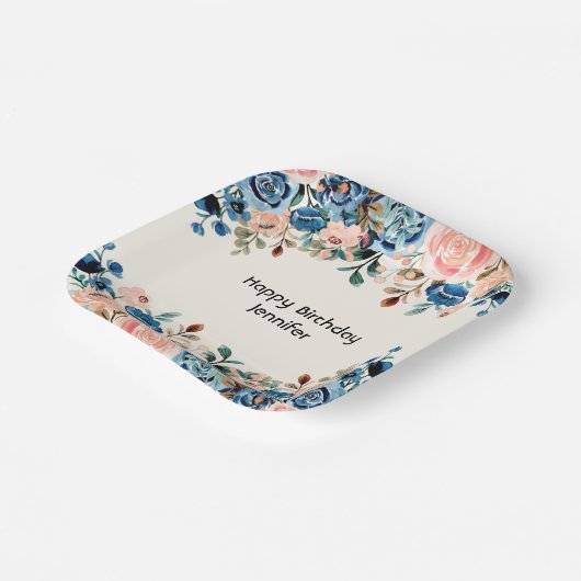 Blume in Rosa und Blau Pappteller (Gewinkelt)