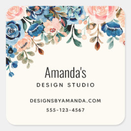 Blume in Rosa und Blau Quadratischer Aufkleber