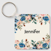 Blume in Rosa und Blau Schlüsselanhänger (Vorderseite)