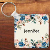 Blume in Rosa und Blau Schlüsselanhänger (Vorderseite)