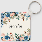 Blume in Rosa und Blau Schlüsselanhänger (Rückseite)