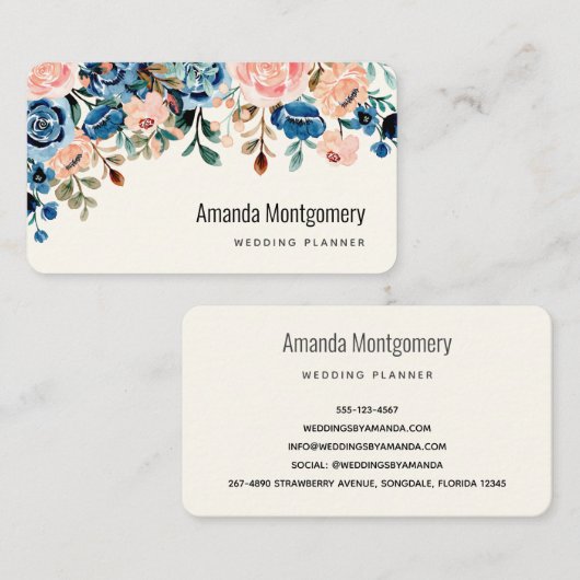 Blume in Rosa und Blau Visitenkarte (Vorne/Hinten)