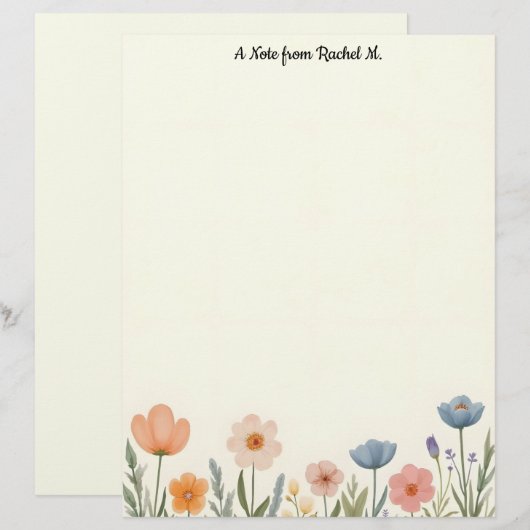 Blume in Rosa und Blautafel Briefbogen (Vorne/Hinten)