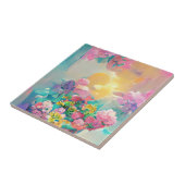 Blume in Rosa und Gelb Fliese (Seite)