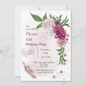 Blume in Rosa und Grün Blätter Geburtstag Einladung (Vorderseite)