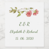 Blume in Rosa und Grün Weinetikett (Einzelnes Label)