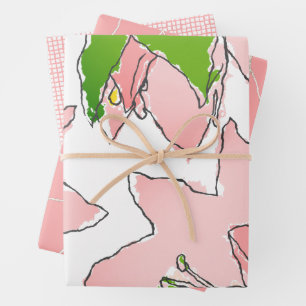 Blume in Rosa und Grüne AKA-Studentinnenverbindung Geschenkpapier Set