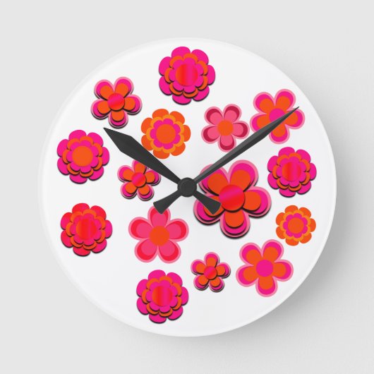 Blume in Rosa und Orange  Runde Wanduhr (Vorderseite)