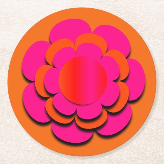 Blume in Rosa und Orange Runder Pappuntersetzer (Vorderseite)
