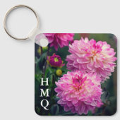 Blume in Rosa und Weiß Dahlia Schlüsselanhänger (Vorderseite)