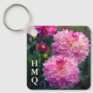 Blume in Rosa und Weiß Dahlia Schlüsselanhänger