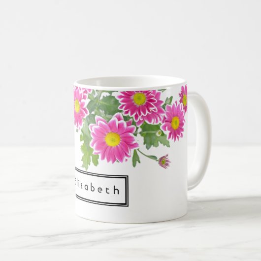 Blume in Rosa und Weiß Daisy Personalisiert Kaffeetasse (VorderseiteRechts)