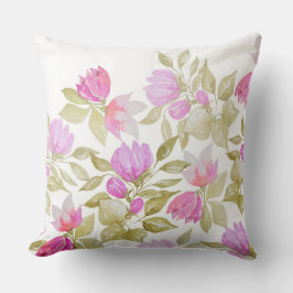 Blume in Rosa Violett Wasserfarben Handgemalt Kissen