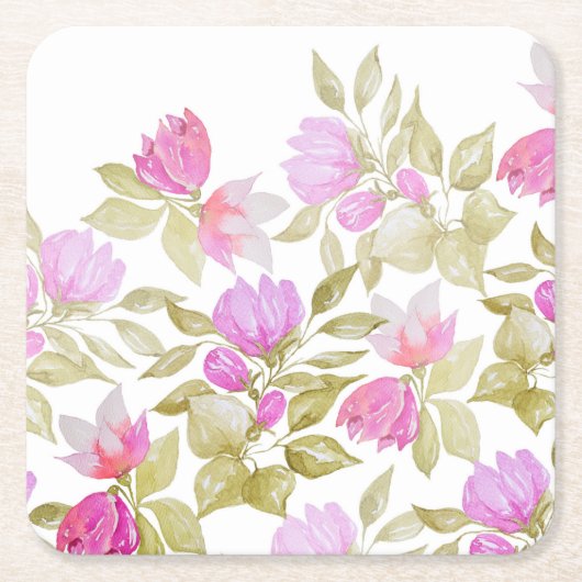 Blume in Rosa Violett Wasserfarben Handgemalt Rechteckiger Pappuntersetzer (Vorderseite)