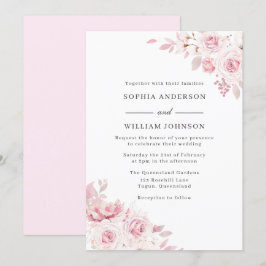 Blume in Rosa Wasserfarbe Alle Jahreszeiten Hochze Einladung