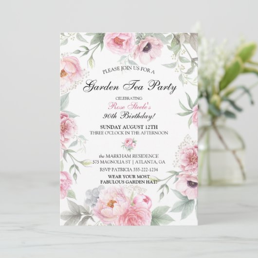 Blume in Rosa Wasserfarbe Einladung (Stehend Vorderseite)