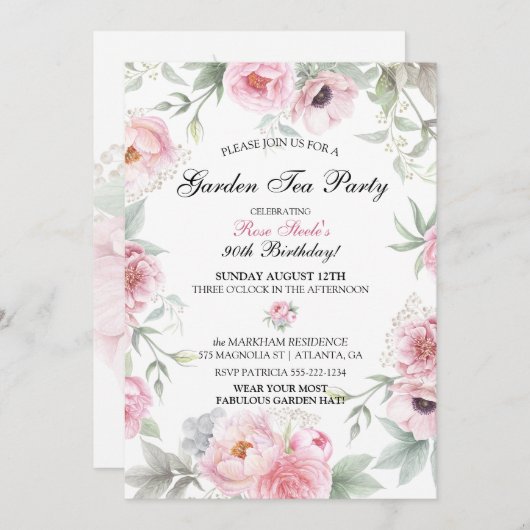 Blume in Rosa Wasserfarbe Einladung (Vorne/Hinten)