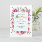 Blume in rosa Wasserfarbe Mädchen Blumentaufen Einladung (Stehend Vorderseite)