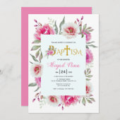 Blume in rosa Wasserfarbe Mädchen Blumentaufen Einladung (Vorne/Hinten)