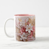Blume in Rosa, Weiß und Gold in 3-D und Berries-Ta Zweifarbige Tasse (Links)